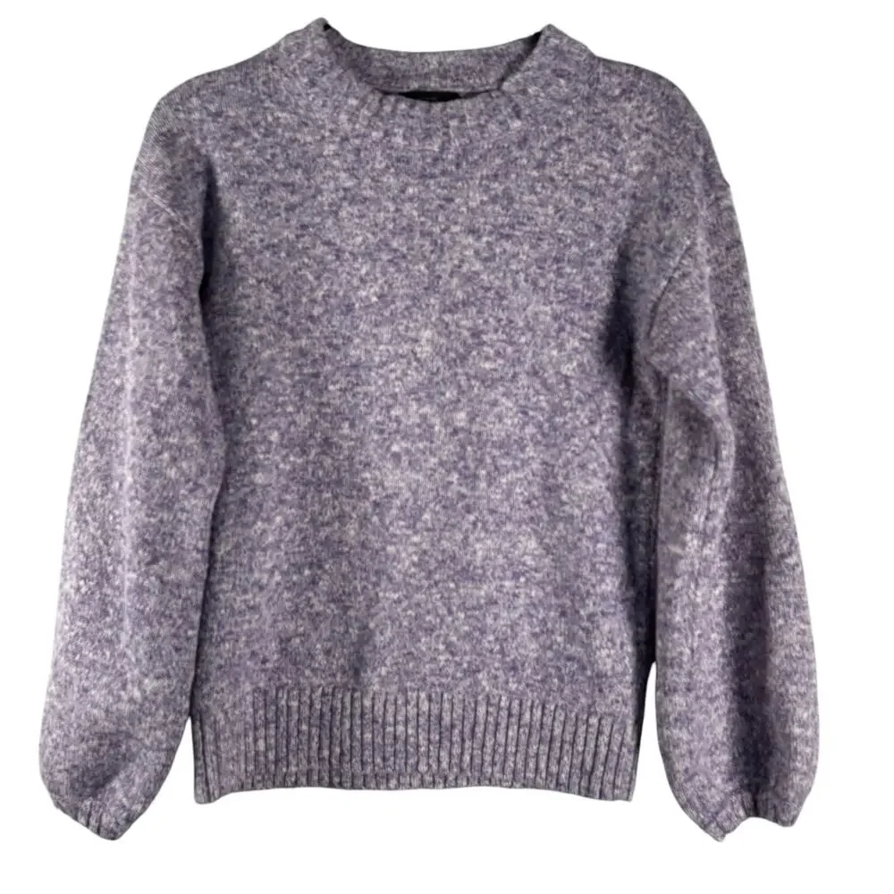 J. Crew Puff Sleeve Crew Neck Sweater Purple Cotton Crew Neck Pullover Size S